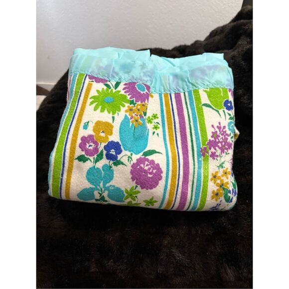 New Penneys Fashion Manor Acrylic Blanket king floralNOS Satin Trim Vintage